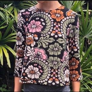 H&M Retro Crop Swing 3/4 Sleeve Floral Zip Top 2